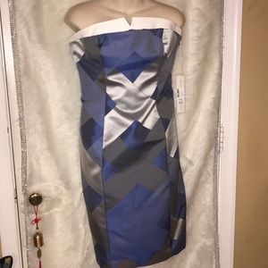 Worth New York Navy Lattice Strapless Sheath Dress